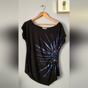 Forever Jede Top Blouse Color Black Size Large  Asymmetri  Casual Short Sleeves